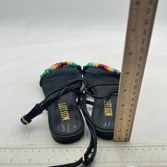 miss left Black Beaded Flat Sandals for Women Ankle Strap Open Toe Slide Sandals - Picture 5 of 8